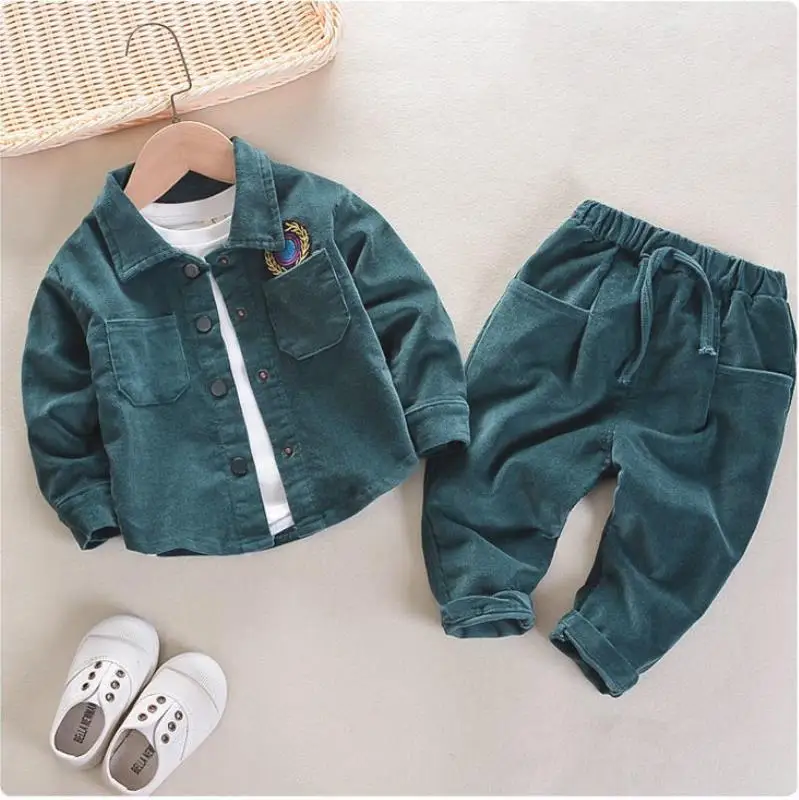 

Children's Set 2024 New Spring Autumn Boys Girls Korean Edition Fashion Corduroy Solid Color Polo Shirt+Pants Sports Set 0-4Y