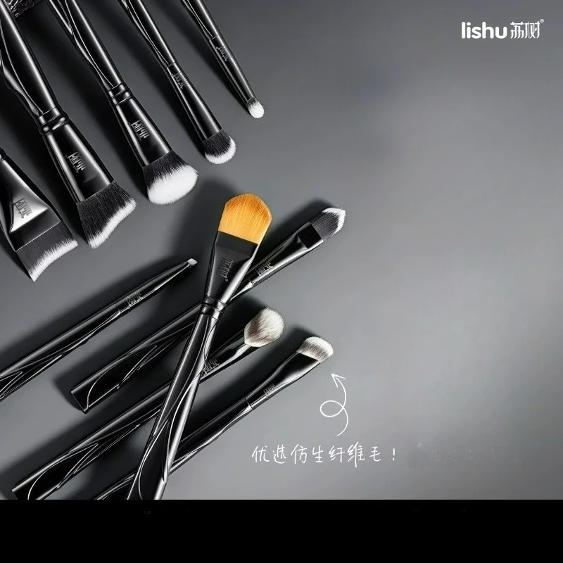 Lishu 10PCS Makeup Brush Kit Ultra Soft Eyeshadow Foundation Highlight Contour Dark Punk Makeup Set Brush Tool
