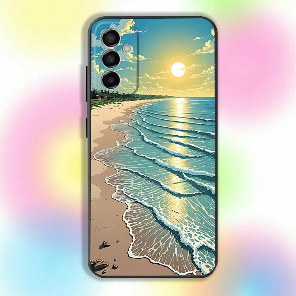 Mar praia árvores paisagem caso de telefone para samsung s25, s24, s21, s22, s23, s30, ultra, s20, plus, fe, lite, nota, 10.9,5g capa preta