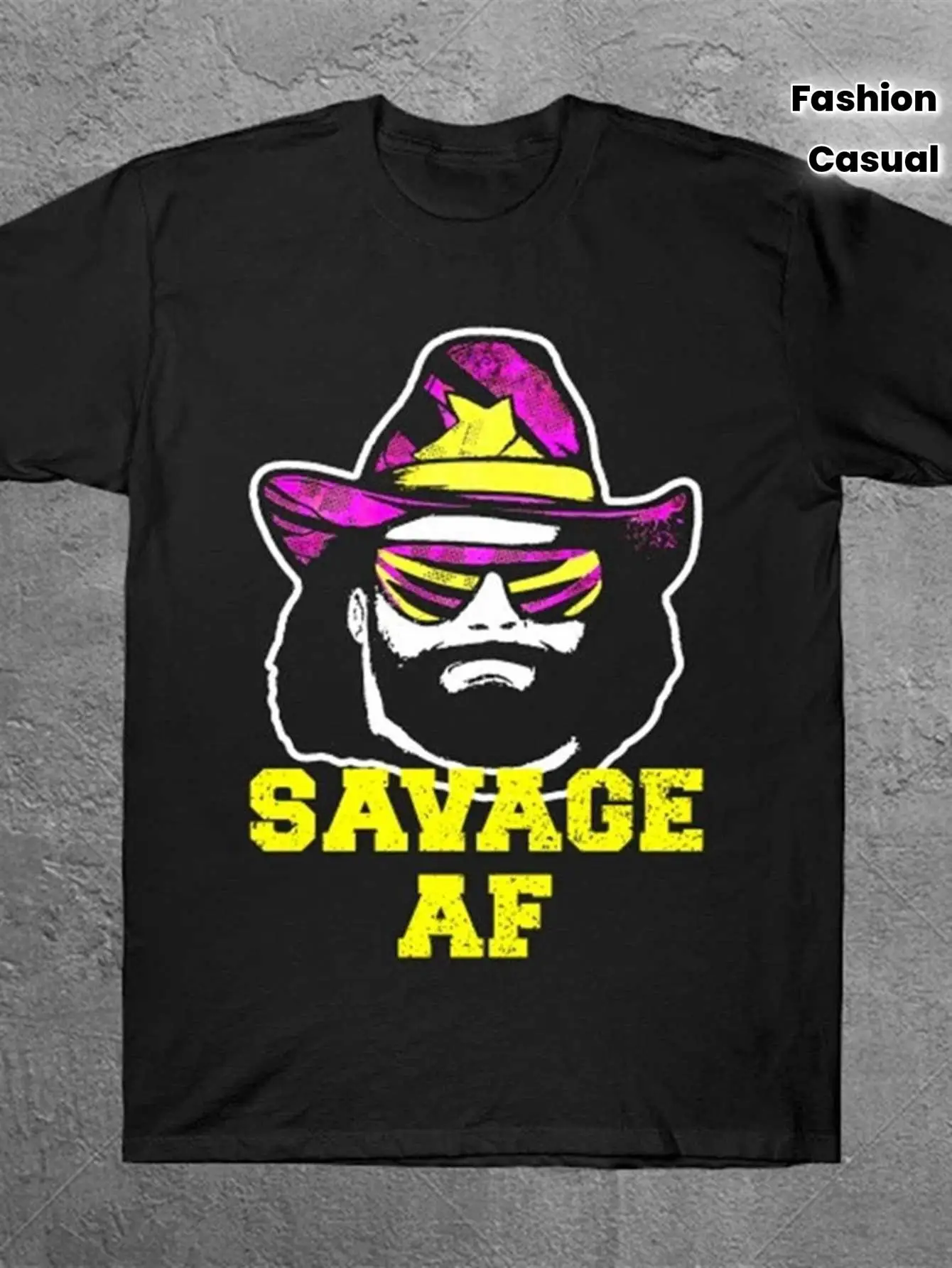 Local Mens Men's Savage AF 80s Macho Graphic T-Shirt 100% Cotton Harajuku Streetwear Tee 80s Retro Print Black Short Sleeve