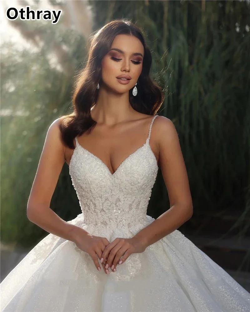 Othray Princess Wedding Dresses Lace Applique Beaded Ball Gown Bridal Gowns Spaghetti Straps Outdoor Wedding Robe Vestidos De