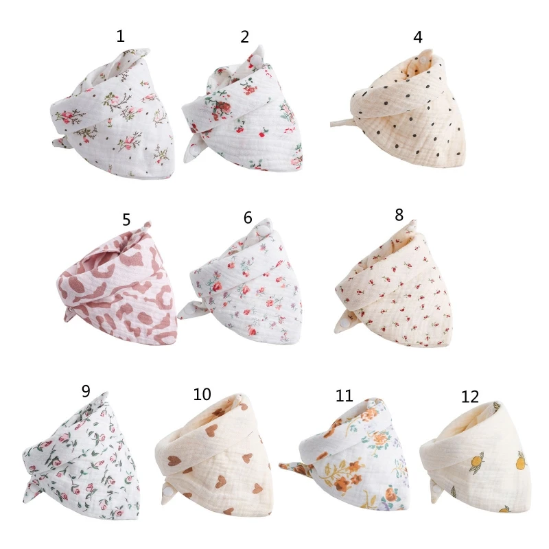 for Triangle Baby Bib Cotton Cartoon Flower Saliva Towel Feeding Apron Supplies for Infant Toddler Kids Boys Girls Chewable Burp