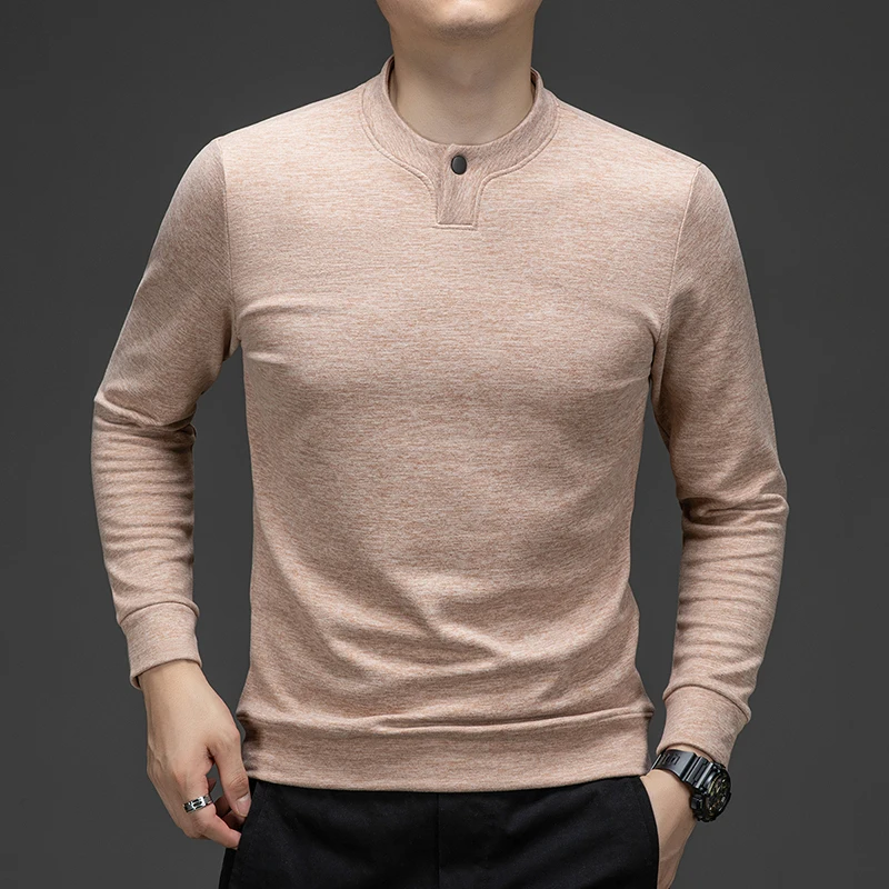 2024 autumn and winter crew neck sweater men's wool mulberry silk new versatile long-sleeved t-shirt bottoming shirt