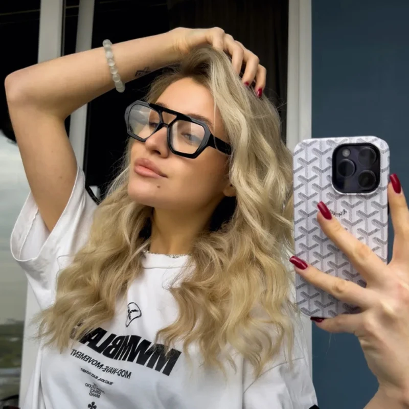 Wandern 2 stücke Mode Große Polygon Anti Licht Gläser Frauen Dicken Rahmen Doppel Brücken Design Brillen Cler Objektiv Shades UV400