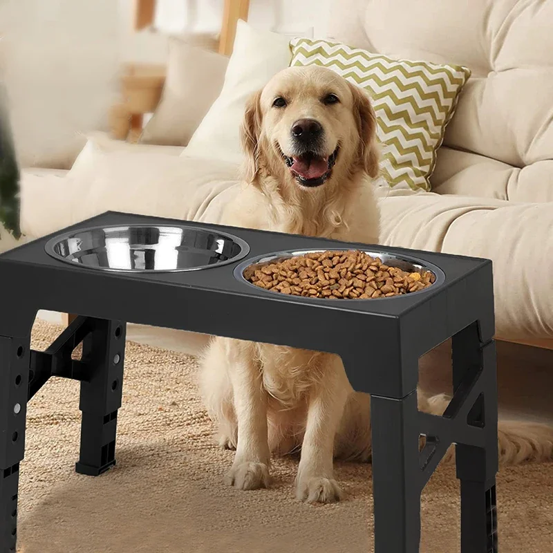 

BOOTEELY Elevated Dog Feeder Bowls Adjustable Raised Stand with Double Stainless Steel Food Water Bowls Small Medium Large Dogs