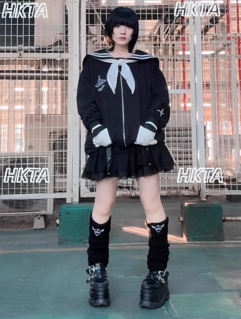 Subcultura japonesa universidad bordado cuello marinero manga larga Color contrastante sudaderas casuales sueltas chaqueta mujer abrigo largo