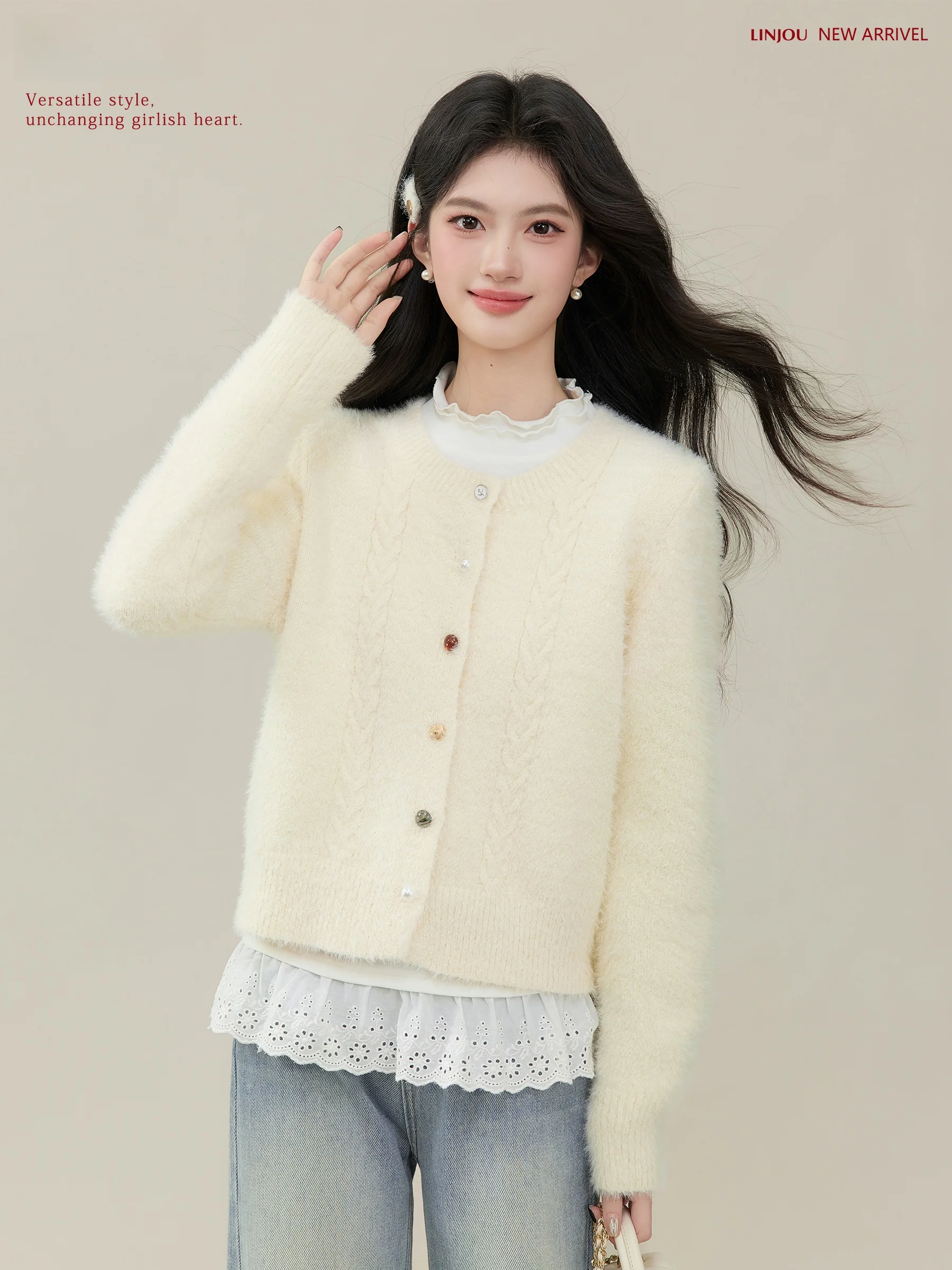 

Lingjiu Velvet Star Women's Knitted Sweater Coat Soft Comfortable Long Sve Princ Sle Winter Faion Outerwear