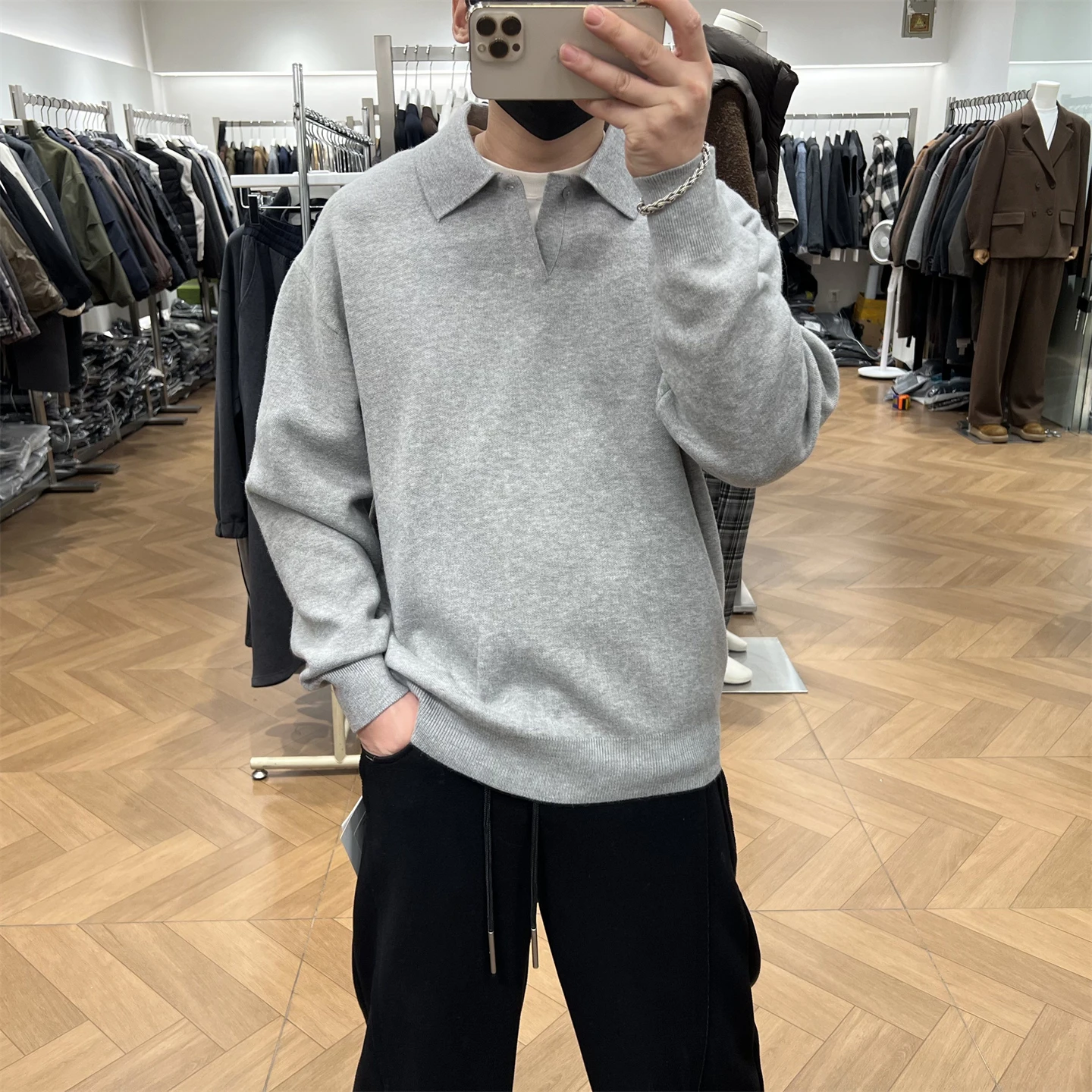 

Мужской вязаный свитер Ele Simple с воротником на одной пуговице, свободный крой, для зимы, повседневный, теплый, из смесового полиэстера и нейлона