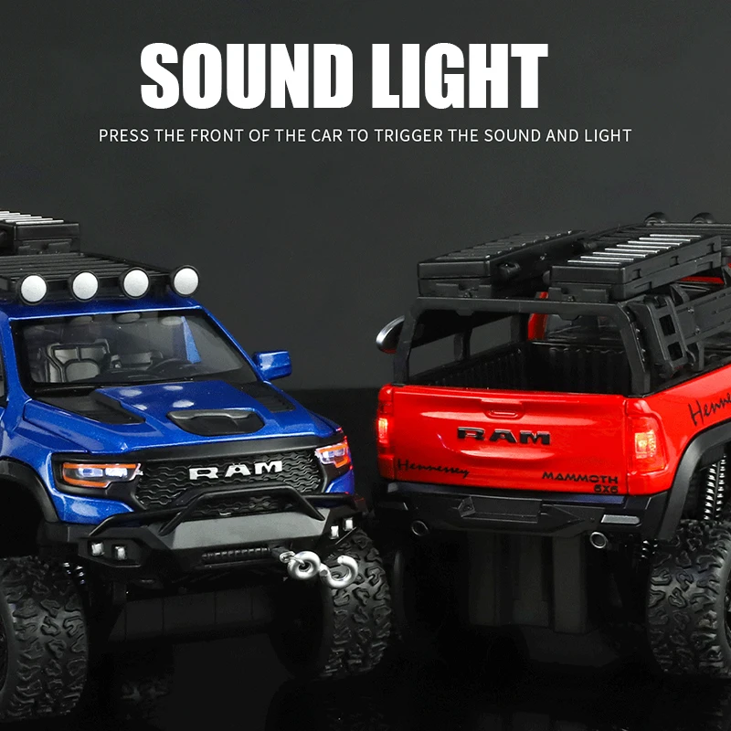 1:32 Scale Dodge Ram TRX 6X6 Alloy Suv Car Premium Model Diecast Metal simulated Sound Light Pull Back Kid Toy Car Gift One Piec