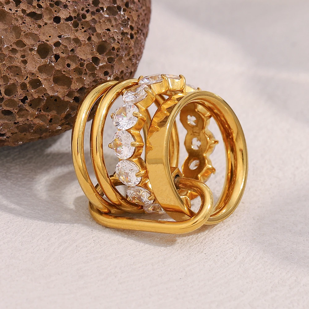 E.B.belle Nicht Feste Mehrzweckschichten Luxus Zirkon Ringe 18 Karat vergoldet Edelstahl Mode Party Hochzeit Fingerschmuck – Detail 4