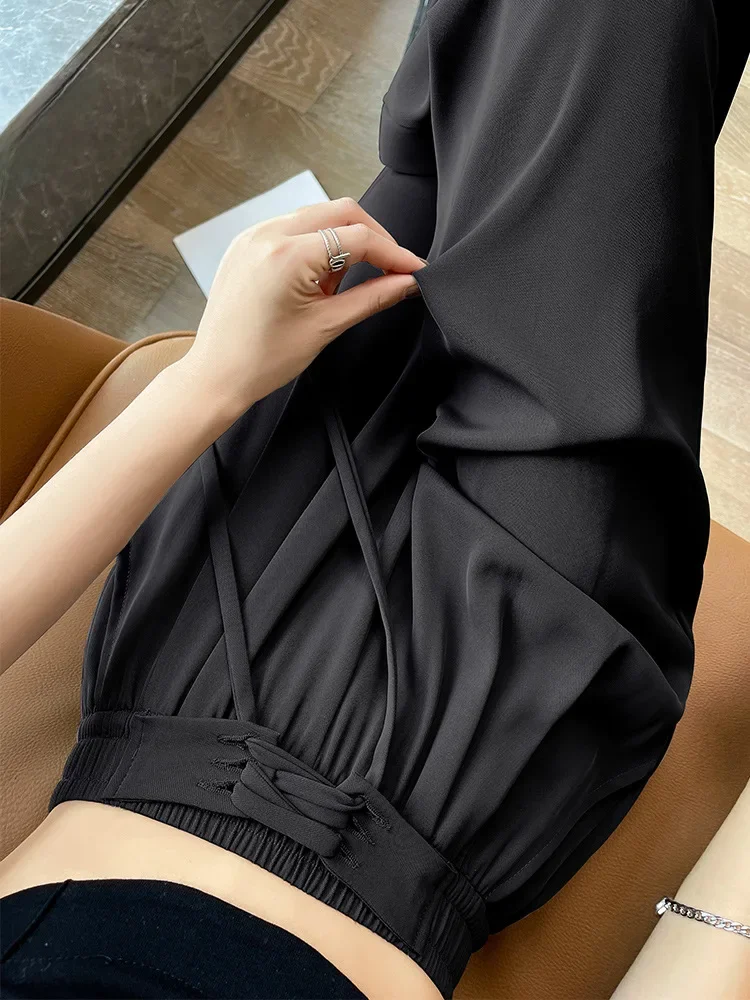 ربيع الخريف النساء فضفاضة الساقين السراويل سليم صالح عادية عالية الخصر مستقيم المنشعب الملابس الغربية السراويل الكورية نمط مريح #1