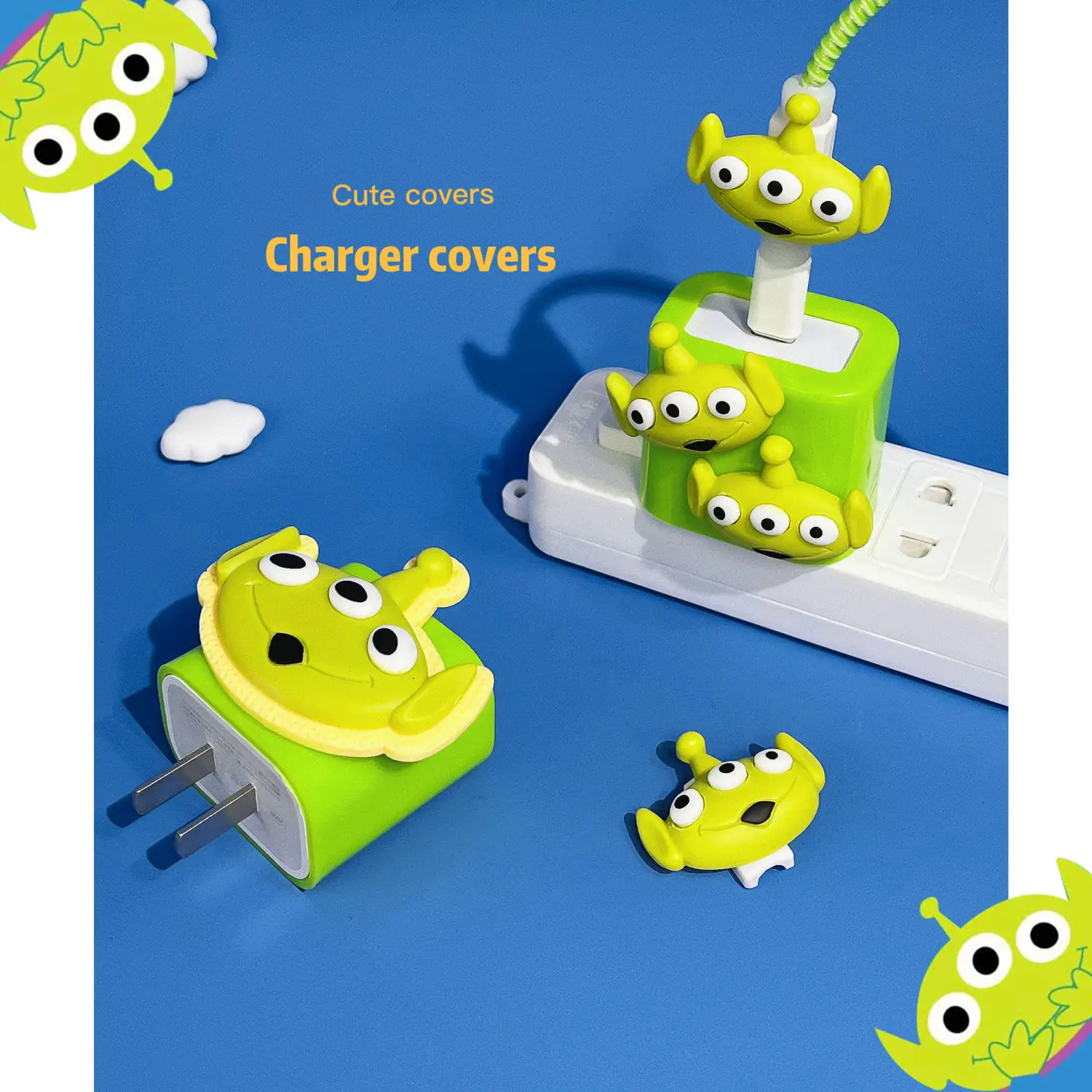 Disney Toy Story Alien Charger Data Cable Line Protective Cover for IPhone 14 13 12 11 pro 18/20W USB-C Anime Cute Winding Rope