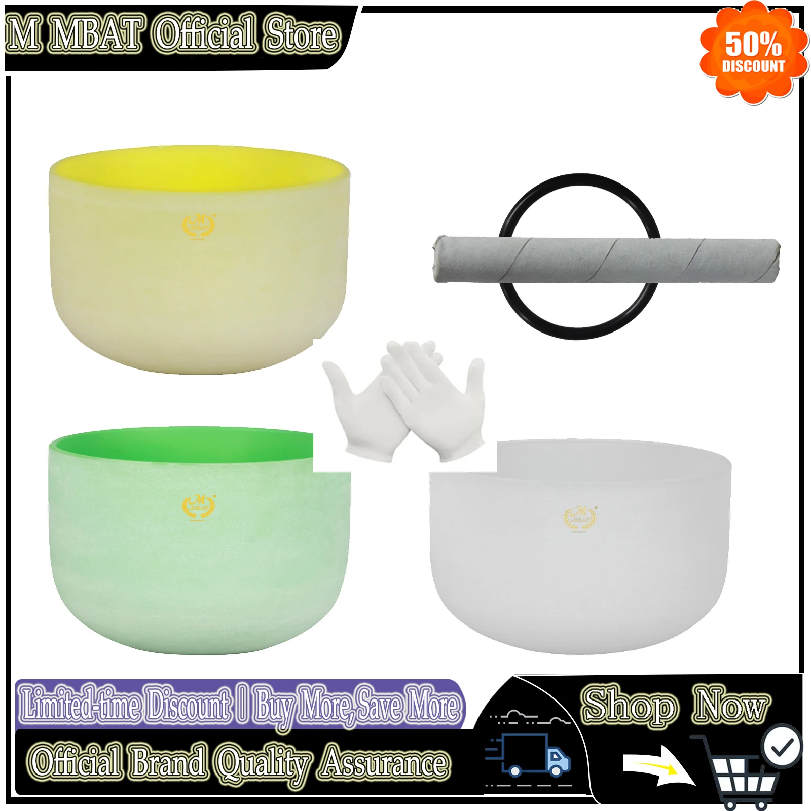 M MBAT B-key Crystal Quartz Singing Bowl 8 Inch Color Yoga Meditation Sound Bowls Pro Crystal Bowl for Sound Healing Instruments
