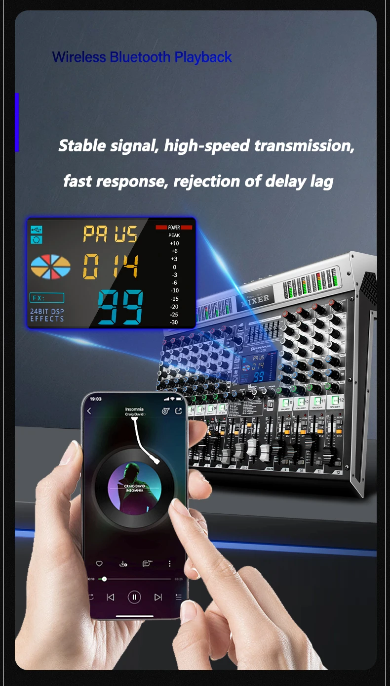 FUHAM RI808/1208 Mixer professionale 8/12 canali 99DSP 48V Alimentazione Phantom USB Studio di registrazione Karaoke Bluetooth DJ Console Mixer