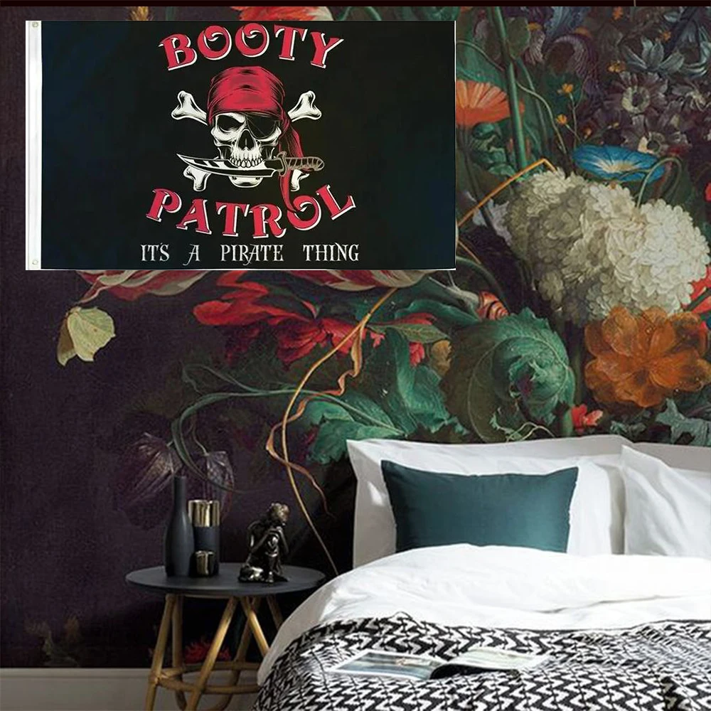 BOOTY PATROL SKULL BANNER For 3'X5' OR 2X3FT CUSTOM IT'S A PIRATE THING HISTORY HOME DECORATION Flag
