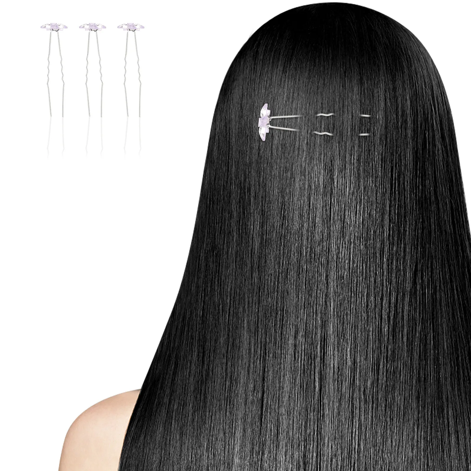 

10Pcs Bridal Crystal Flower Hairpin U Shaped Rhinestone Wedding Hairpin Hair Accessories Women Flower Pins for Hair