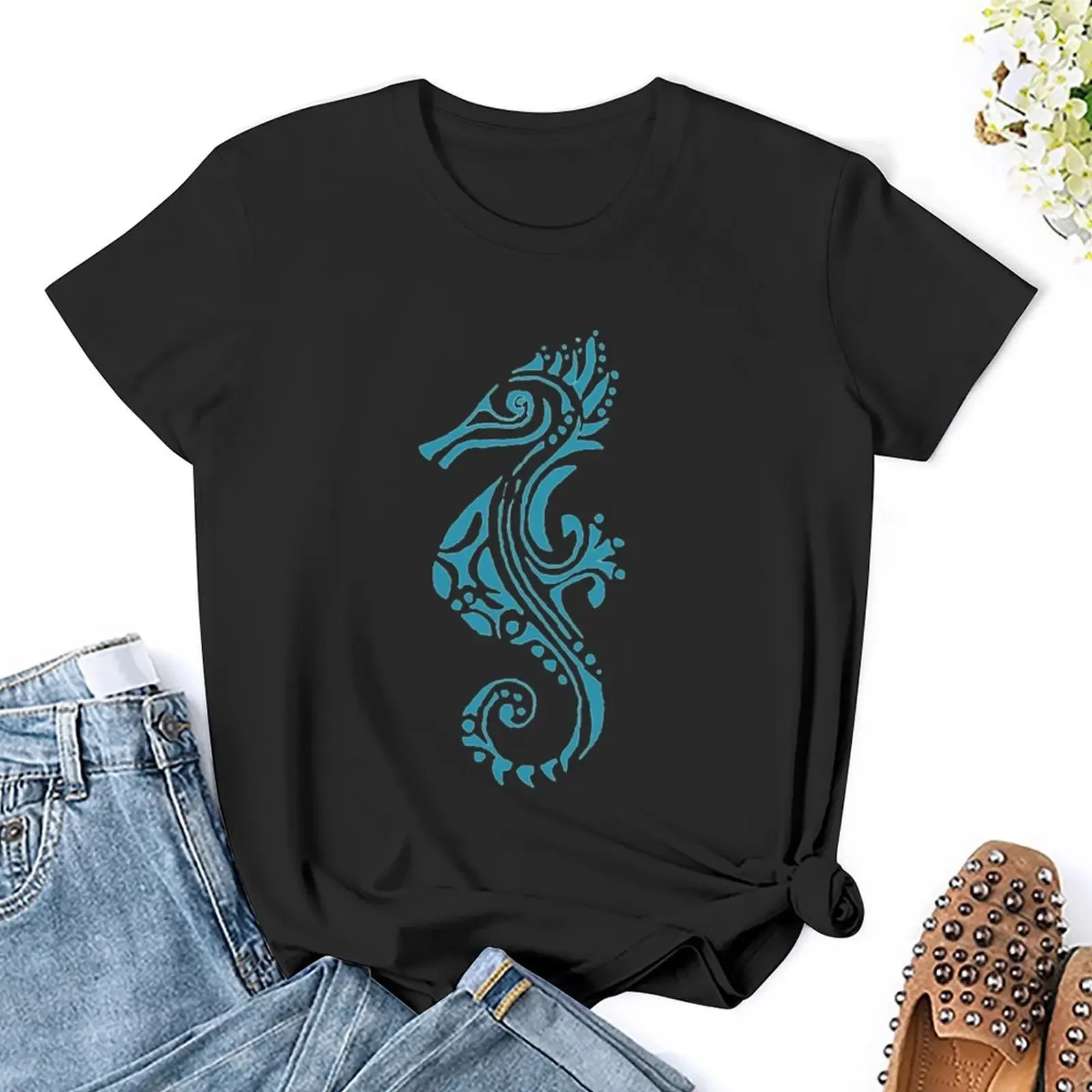 Seahorse turquoise tattoo T-Shirt Aesthetic clothing vintage funny Women's clothing