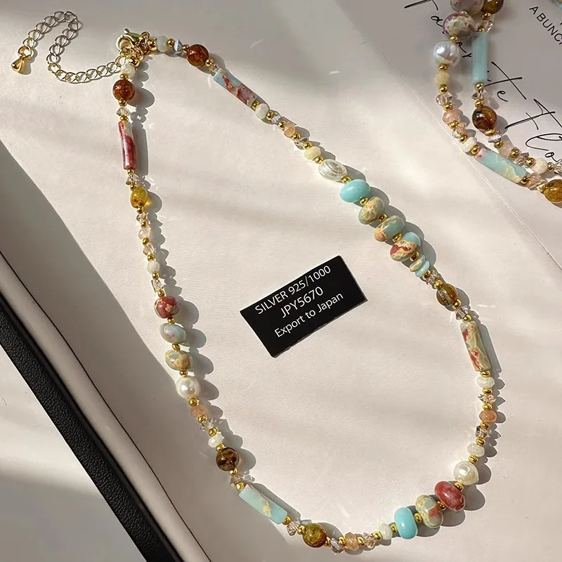 Emperor Stone Colored Glazed Freshwater Pearl Necklace, Minority Ethnic Style Retro Clavicle Chain Beads, Dopamine Accessories