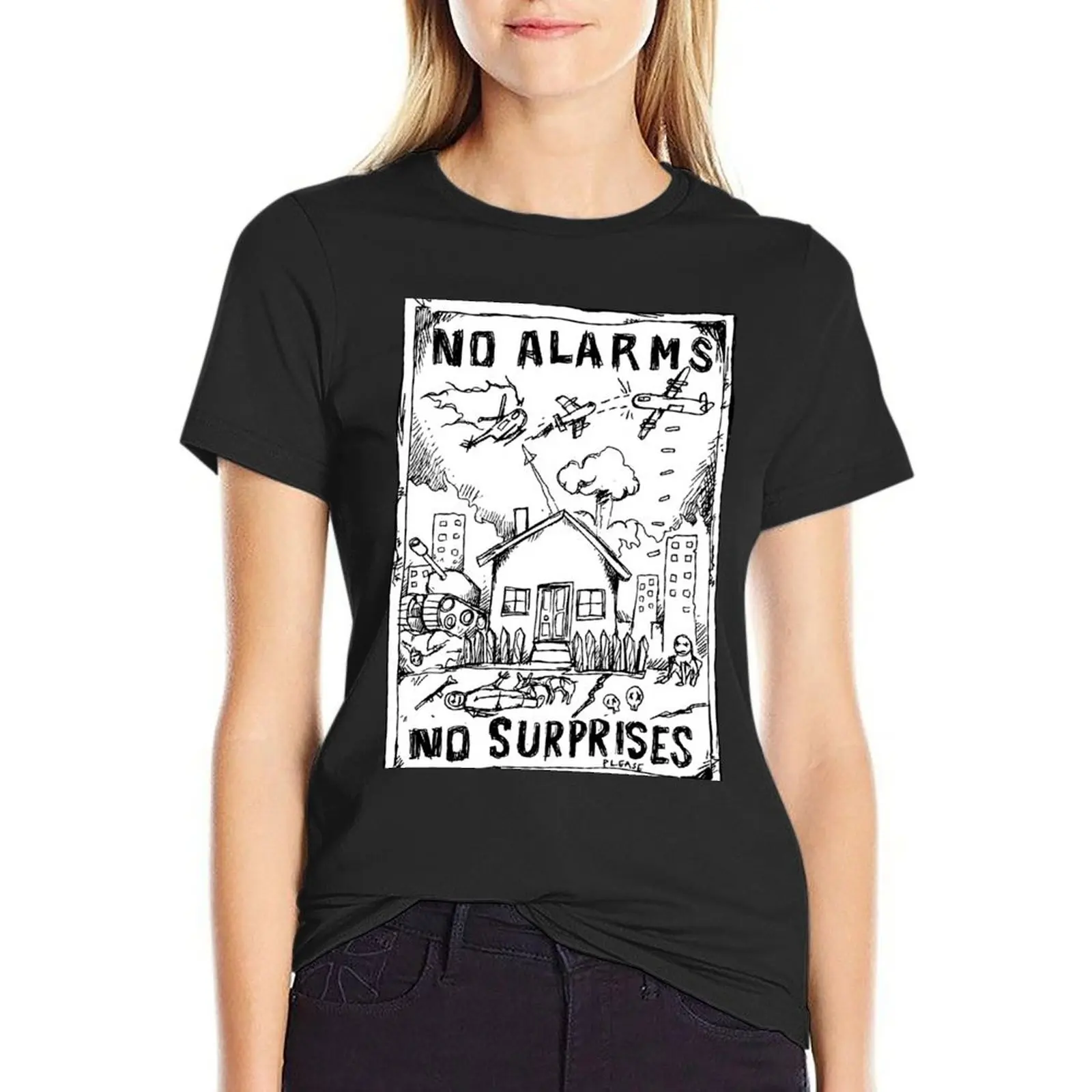 

No Surprises Illustrated Lyrics T-Shirt summer top Aesthetic clothing customs design your own Women clothing