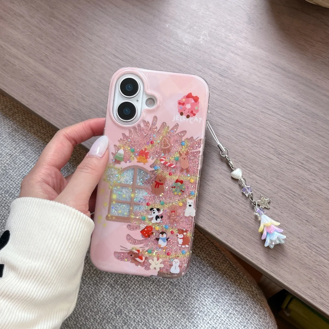 

Luxury Glitter Christmas tree chain Clear Soft Case protection for iPhone 17 16 15 13 14 Pro Max Plus X Xmas Coque