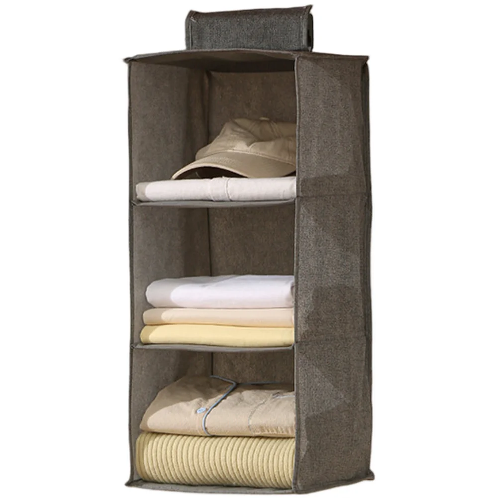Hanging Closet Organizer Fabric Wardrobe Storage Bag Foldable Space Saving Clothes Organizer For Closet Beige Multi Layer Hangin