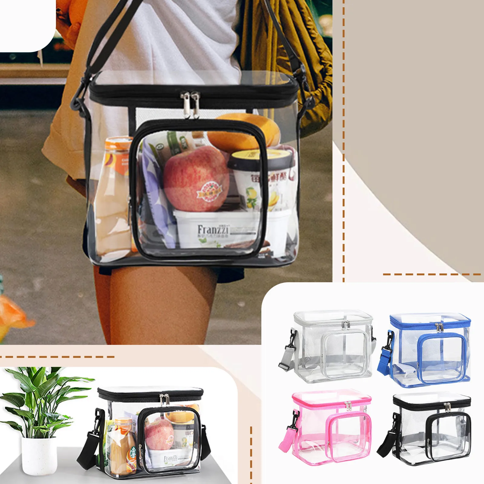 Pvc Women'S Bags Lunch Bag Portable Large Capacity Waterproof Travel Wash Bags Transparent Shoulder Crossbody Handbag For Women
