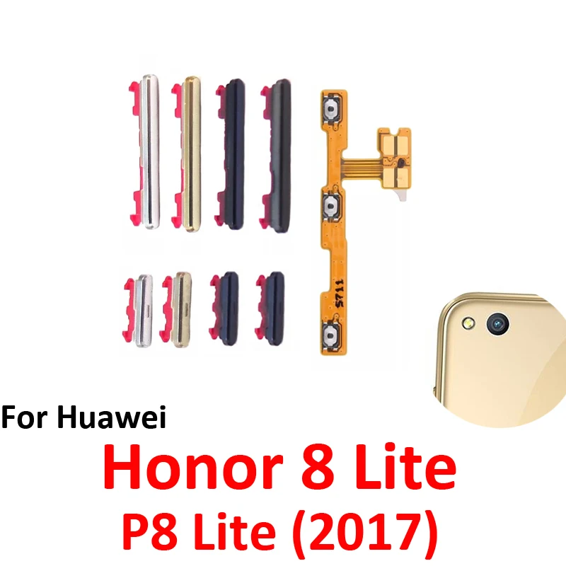 Para Huawei Honor 8 Lite, Nuevo Botón de Encendido/Apagado y Volumen, Tecla Externa, Cable Flex Interno, Repuestos para P8 Lite 2017