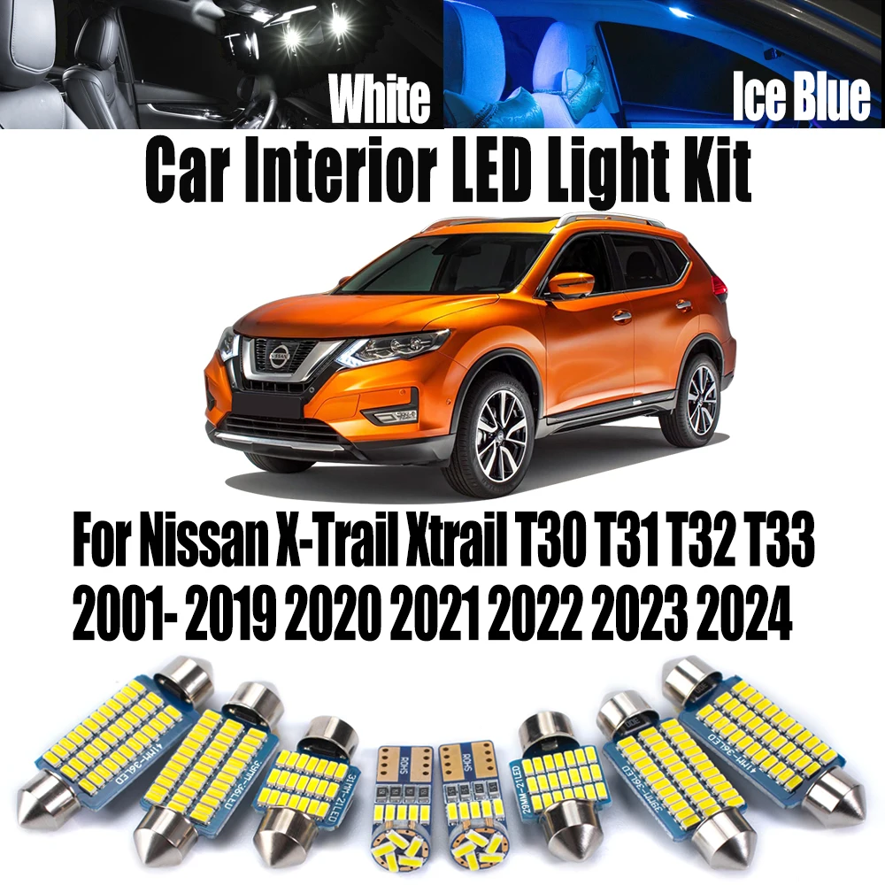 

Для Nissan X-Trail Xtrail T30 T31 T32 T33 2001-2023 2024 Автомобильный светодиодный внутренний номерной знак, лампы в багажник, комплект купольного освещения для чтения карт