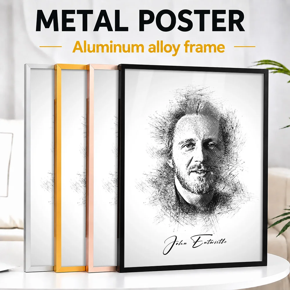 John Entwistle Portrait Metal Poster With Aluminum Alloy Frame Customized Sketch Drawing Wall Art For Music Room And Bedroom