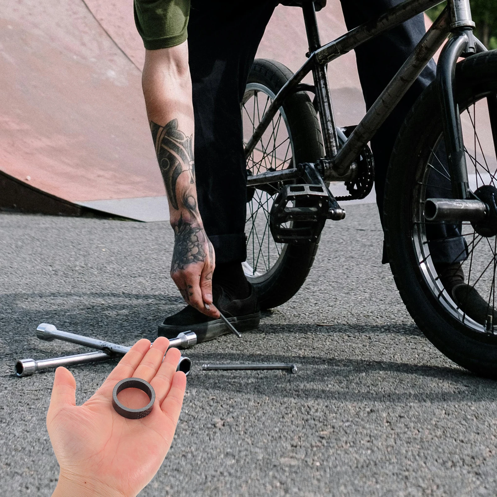 

6pcs Carbon Fiber Headset Spacers Bike Stem Gasket Raise Lightweight Accessories Compatible Mountain Road Bikes Sturdy