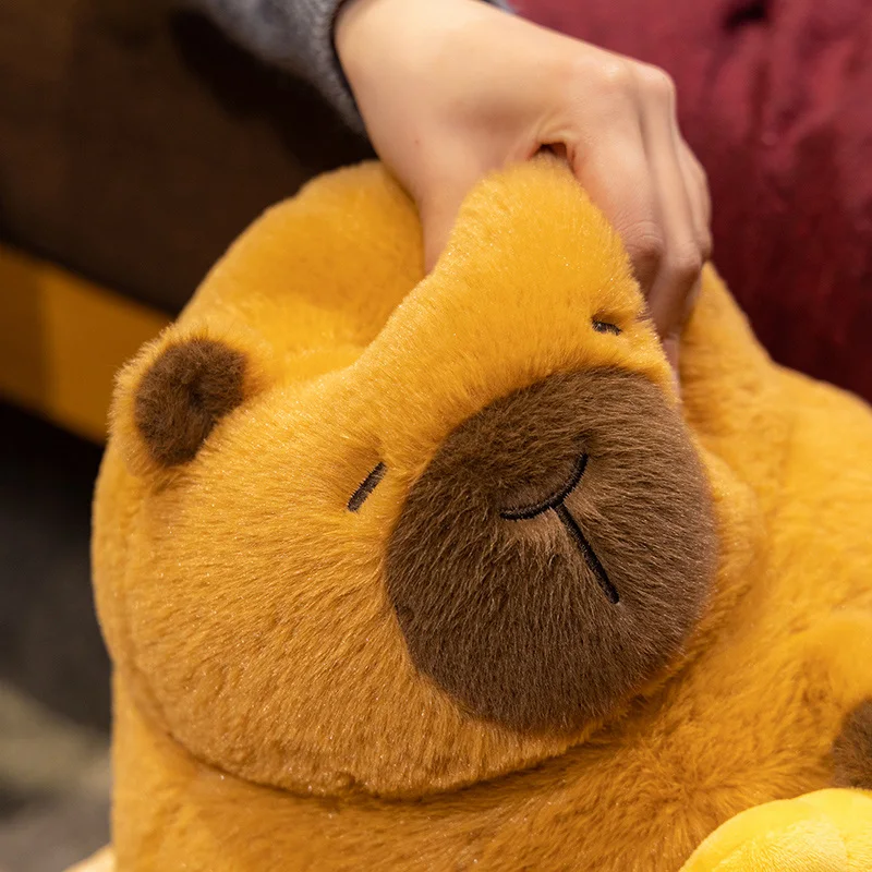28cm gordo marrom capivara brinquedo de pelúcia recheado dos desenhos animados animal segurando sapato-em forma de lingote de ouro fortuna plushie sorte amigo presente