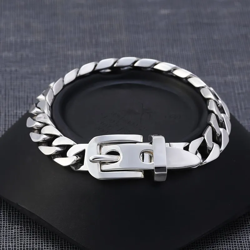 Men's and women's trendy minimalist personality creative belt bracelet 925 Sterling Silver Korean Edition Fashion Design Feel Ha