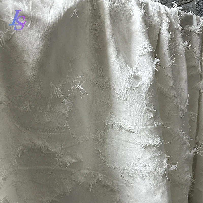 White Jacquard Fringe Fabric Fashion Clothing Designer Apparel Sewing Fabric Wholesale Cloth Meters Diy Material