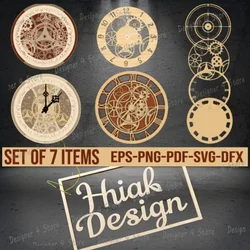 Clock Models Laser Cut Files for Creating Multilayer Wall Art Clock Featuring Multilayered Wood Available in SVG AI DXF Formats