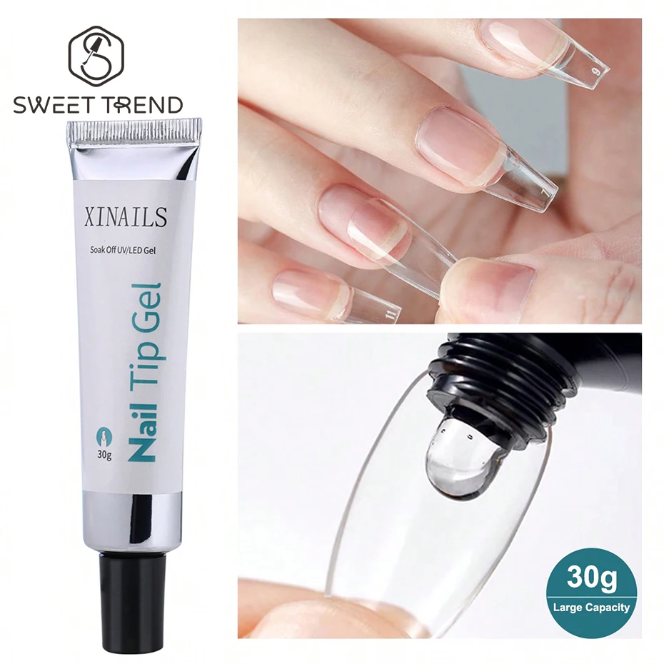 30g Soft Nail Tips Gel Transparent Patch Gel For False Nails Extension Strong Adhesive Tube Tip Glue UV Soak Off Manicure Tools