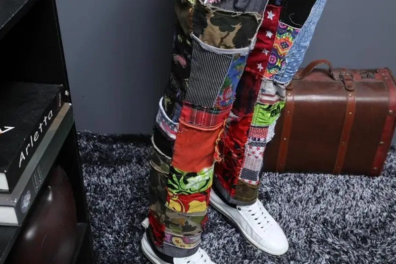 Autumn Split Joint Personality Leisure Time Jeans Male Beggar Pants Long Pants Trend Directly Canister Self-cultivation Youth