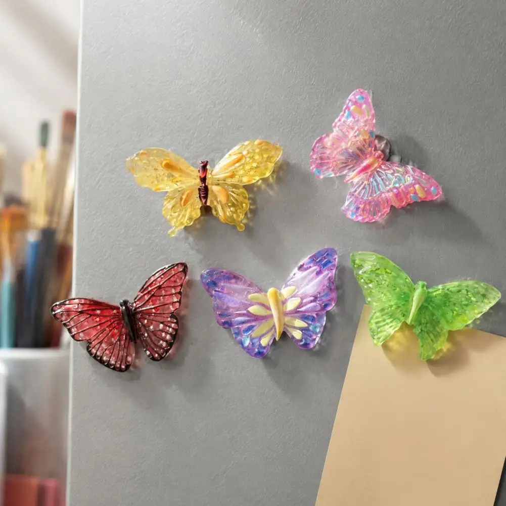 Resin Decorative Magnets 5pcs 3d Butterfly Refrigerator Magnets Kitchen Magnetic Decor Set Whiteboard Photo Holders for Notes