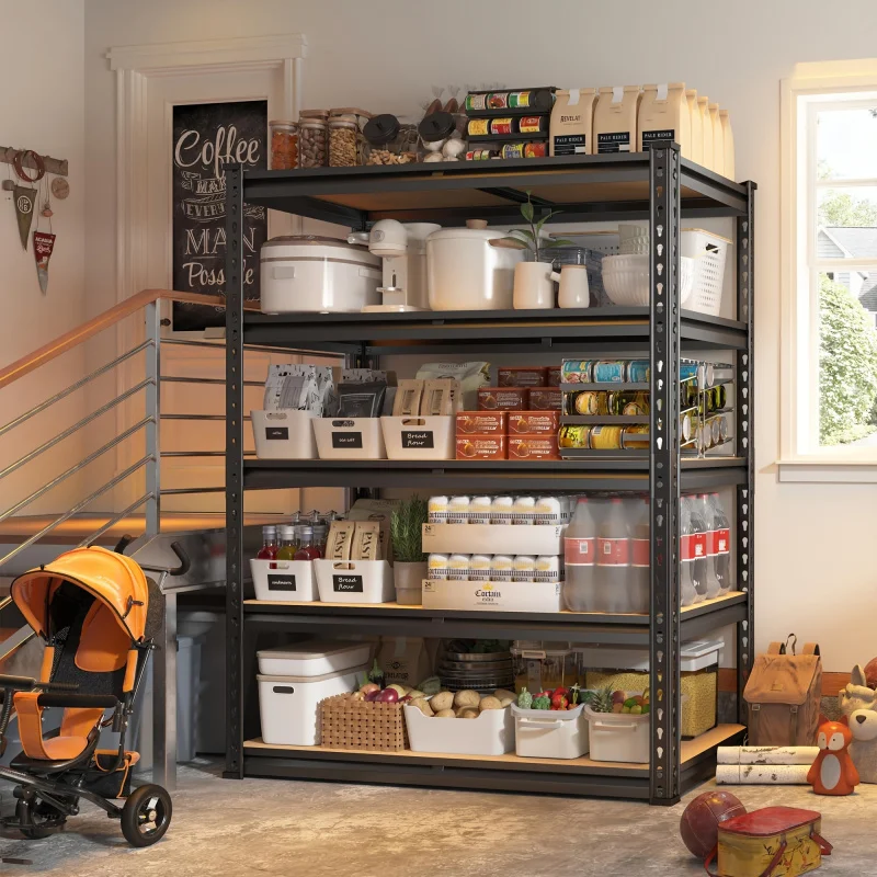 Heavy-Duty 5-Tier Metal Garage Shelving Unit - 907.18KG Capacity, Adjustable Storage Rack for Basement & Pantry