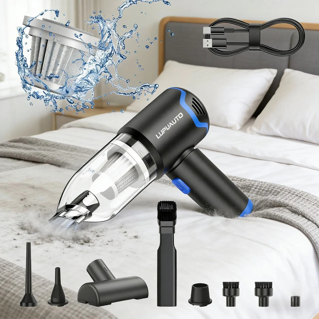 Aspirapolvere per Auto ad Alta Potenza, Portatile, Senza Fili, con Motore Brushless, Potente Soffiatore d'Aria per Elettrodomestici