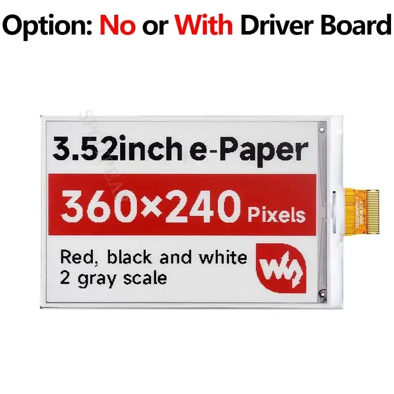 E Paper Ink HAT B da 3,52 pollici Opzione: No o con scheda driver Display schermo rosso/nero/bianco per Arduino /Raspberry Pi /Jetson /ST