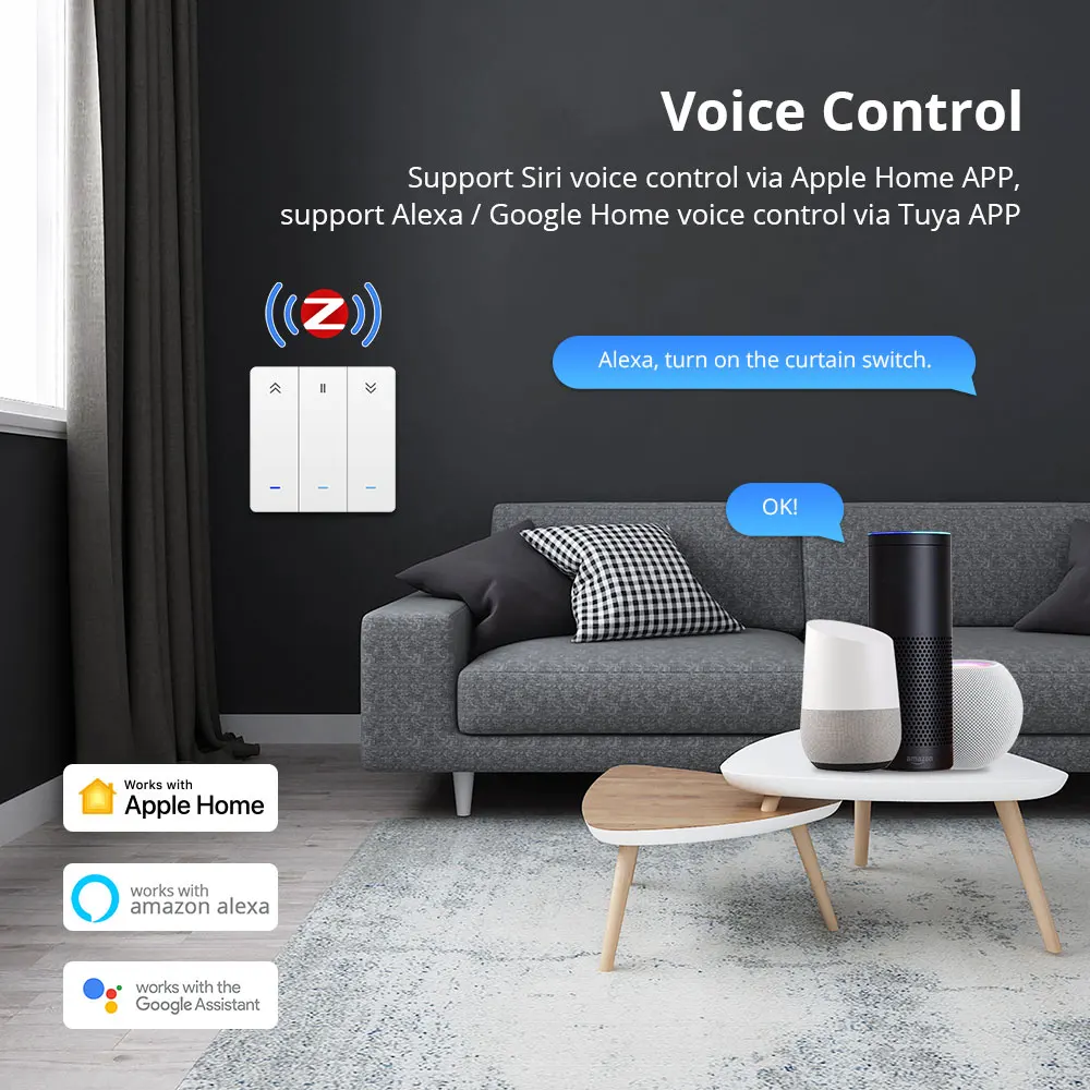 Zemismart Zigbee Smart Curtain Switch for Roller Shade Motor Push Button Switch Work with Tuya Alexa Google Home Timer Control