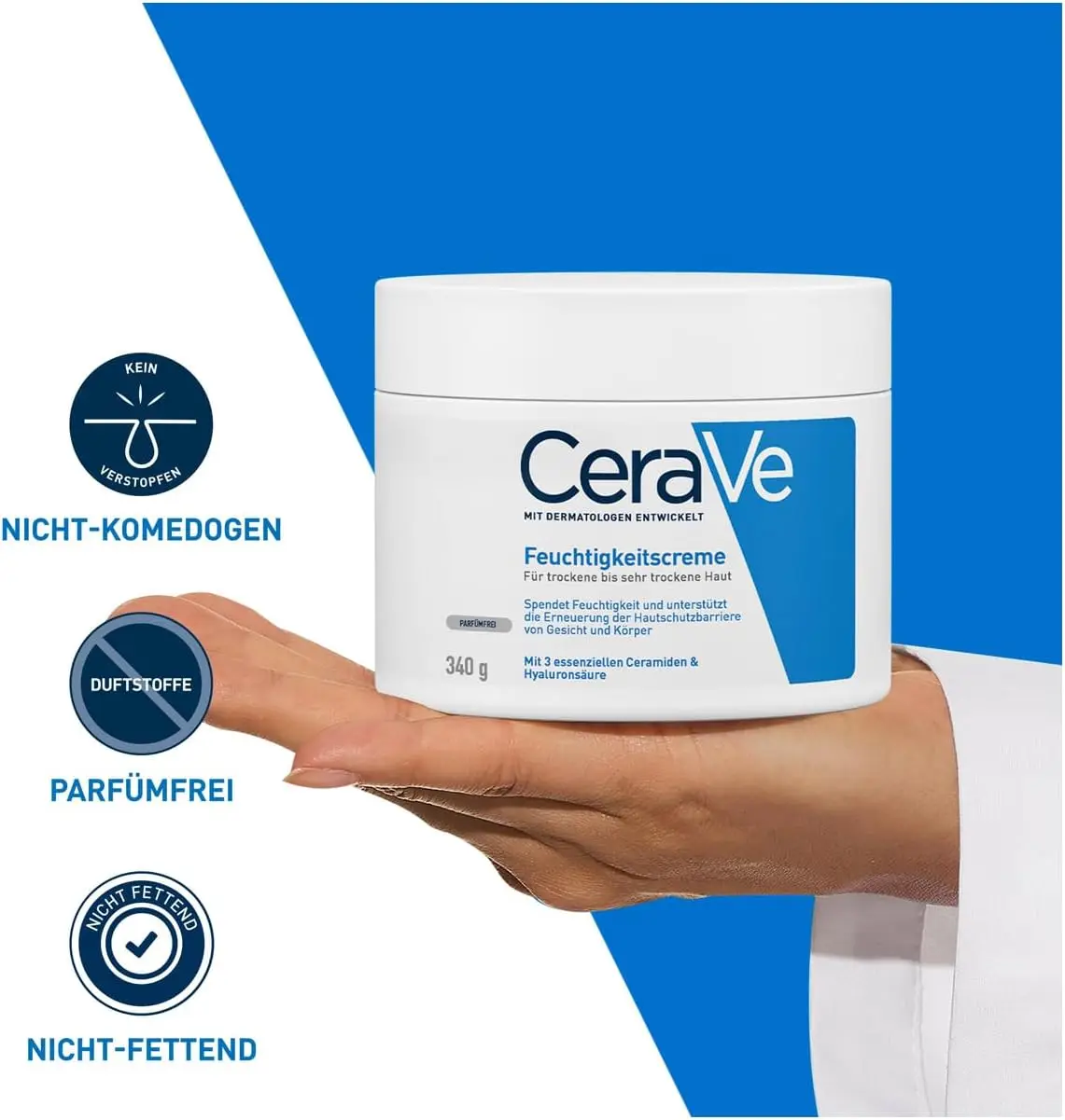CeraVe Moisturizing Cream 340g, Face & Body Moisturizer for Dry to Very Dry Skin,Fragrance Free Cream with 3 Essential Ceramides