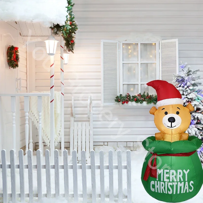 Muñeco de oso de Navidad, luz Led de alto brillo, muñecos de juguete inflables de Navidad, respetuosos con el medio ambiente para decoración de fiesta de Año Nuevo en el hogar