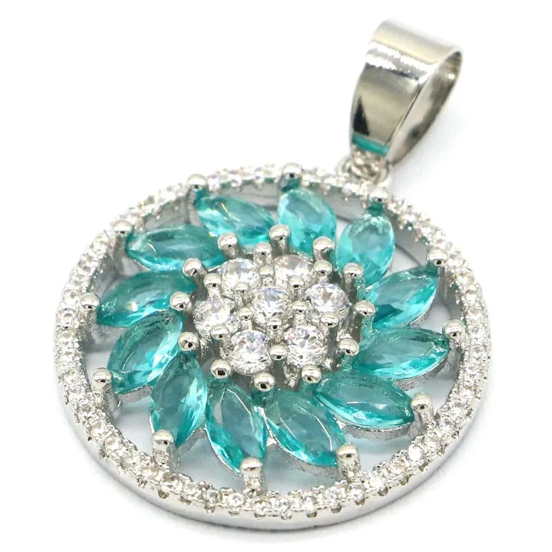 32x23mm Stunning Pink Kunzite Blue Aquamarine London Blue Topaz White CZ Ladies Present Silver Pendant