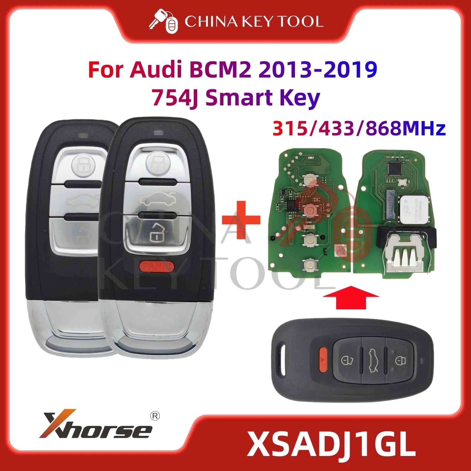 

2026 New Version Xhorse VVDI XSADJ1GL Smart Key 315/433/868MHz for Audi BCM2 2013-2019 754J work with VVDI Audi BCM2 Adapter