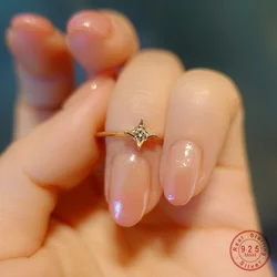 925 Sterling Silver Plating 14K Gold Sparkling Zirconia Star Rings For Women Fine Party Wedding Jewelry Gift
