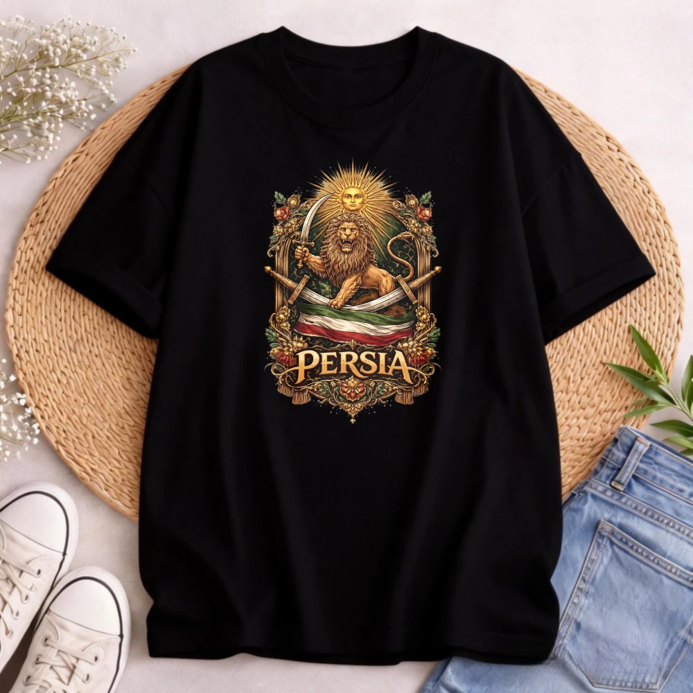 Iranian Lion Iran Map T Shirt Casual Men's T-Shirt Persia Lion And Sword Design Summer Wear Gift For Him