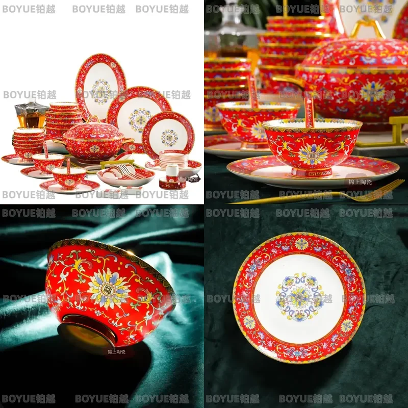 Luxury Gold Rim Bone China Dinnerware Set Elegant Enamel Bowls and Plates for Wedding Housewarming Gift Premium Table Service