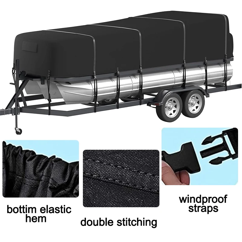 Dust And Waterproof Heavy Duty 300D 600D Pontoon Boat Cover Outdoor Anti UV Dustproof Boat Cover With Windproof Strap