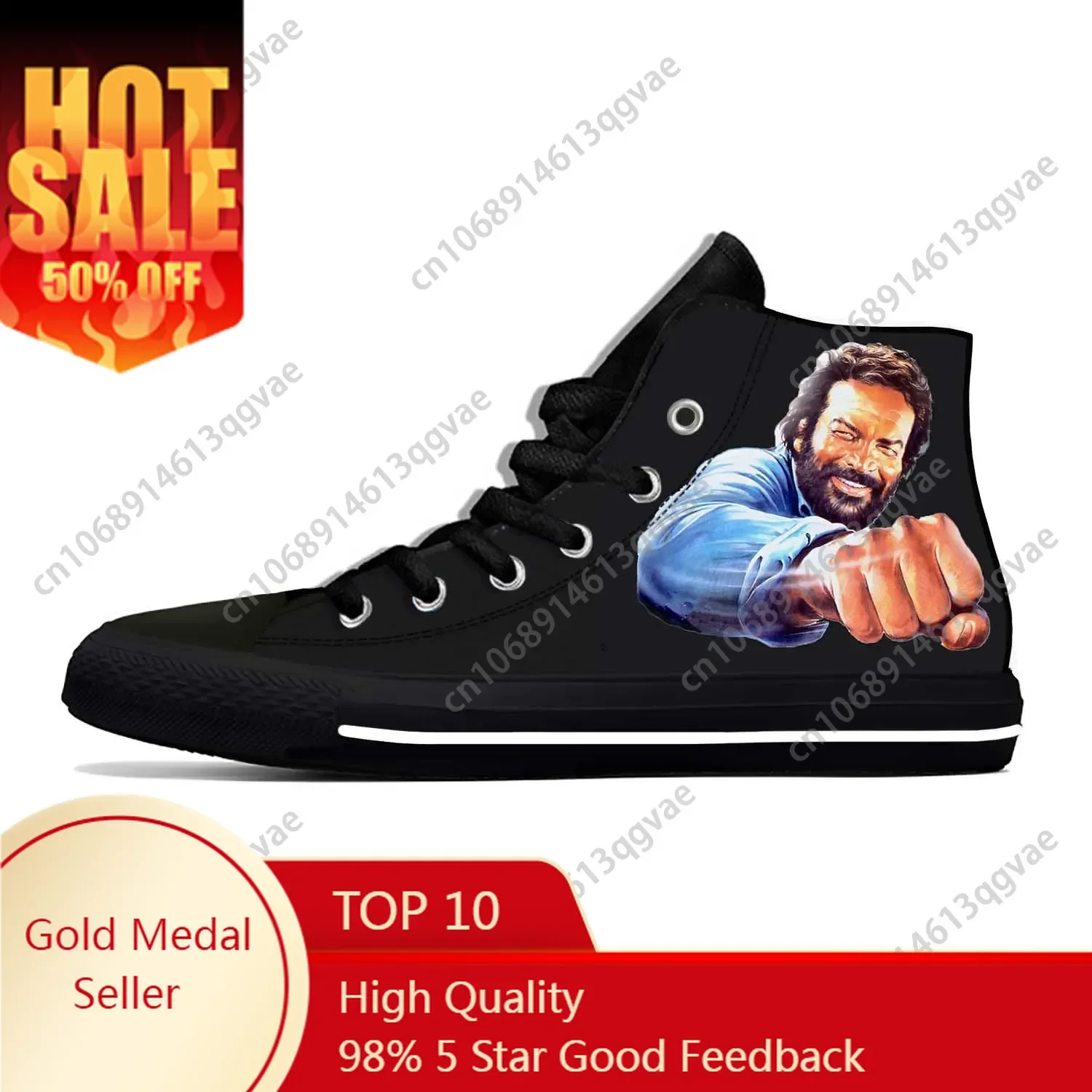 

Hot Movie Actor Bud Spencer High Top Sneakers Mens Womens Teenager Canvas Lightweight Sneaker Casual Couple Custom Made Shoes